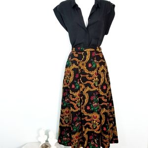 VNTG》Dramatic Floral Gothic Brocade All Wool Skirt